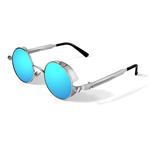 GQUEEN Retro Runde Steampunk Polarisierte Sonnenbrille Herren Damen UV400,MTS2 von GQUEEN