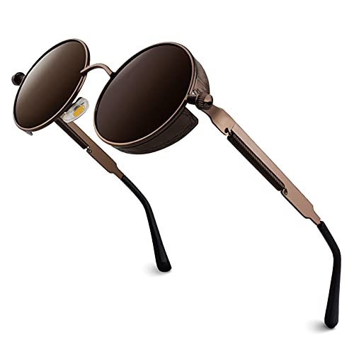 GQUEEN Retro Runde Steampunk Polarisierte Sonnenbrille UV400 von GQUEEN