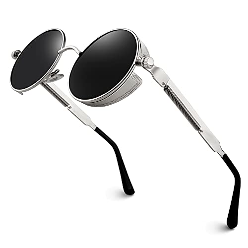 GQUEEN Retro Runde Steampunk Polarisierte Sonnenbrille UV400 von GQUEEN