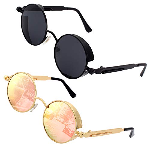 GQUEEN Retro Runde Steampunk Polarisierte Sonnenbrille UV400 von GQUEEN