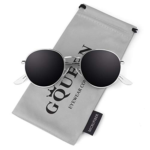 GQUEEN Retro Runde Verspiegelte Polarisierte Sonnenbrille Damen Herren UV400 Schutz MFF7 von GQUEEN