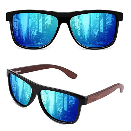 GQUEEN Sonnenbrille Herren Polarisiert Sonnenbrille Holz Herren Damen MOS07 von GQUEEN