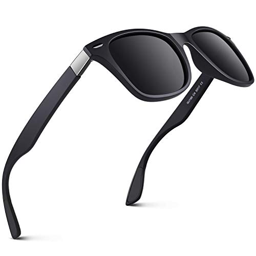 GQUEEN Polarisierte Sonnenbrille für Herren und Damen, leicht, TR90-Rahmen, 100 % UV400-Schutz, Mattschwarz Grau - Schwarze Nieten, Medium von GQUEEN