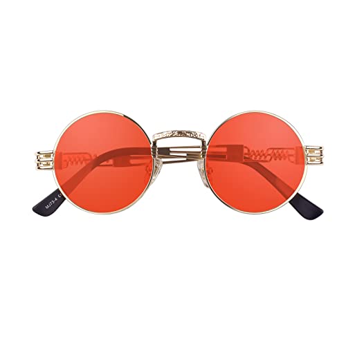GQUEEN Steampunk Sonnenbrille Herren Damen Polarisierte Runde Retro Vintage Lennon Circle Hippie Brille von GQUEEN