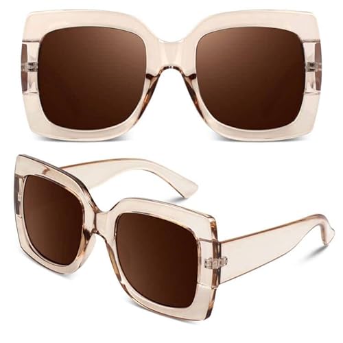 GQUEEN Übergroße Sonnenbrille Damen Retro Vintage Quadratische UV400 von GQUEEN