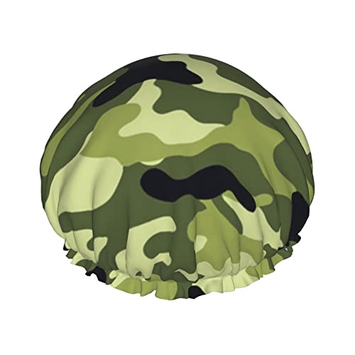 Camo Green Print Duschhaube für Frauen wiederverwendbare doppellagige Stoff-Duschhauben Mädchen-Haarkappen von GQWJKSZ