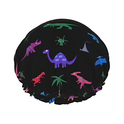Duschhaube, Dinosaurier, wiederverwendbar, für Damen, langes Haar, doppellagig, wasserdicht, Bade-Duschhut, Haarschutz für Mädchen und Frauen, 1 Packung von GQWJKSZ