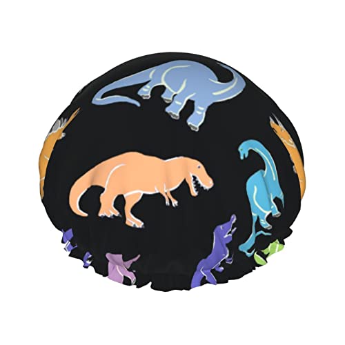 Duschhaube, bunte Dinosaurier, wiederverwendbar, Bade-Duschhauben für Frauen mit langem Haar, doppellagiger, wasserdichter Bade-Duschhut, Haarschutz für Kinder, Mädchen, Frauen, 1 Packung von GQWJKSZ