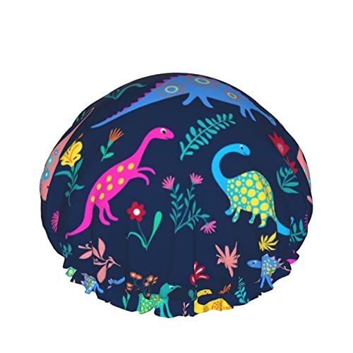 Duschhaube, niedliche Dinosaurier-Mädchen, wiederverwendbare Bade-Duschhauben für Frauen mit langem Haar, doppellagiger, wasserdichter Bade-Duschhut, Haarschutz für Kinder, Mädchen und Frauen, 1 Packu von GQWJKSZ