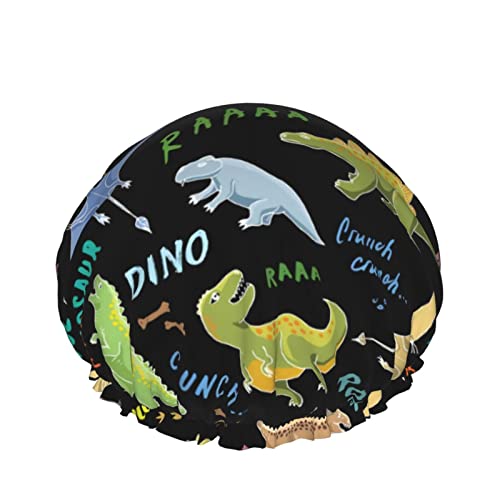 Duschhaube, verschiedene Dinosaurier, wiederverwendbare Bade-Duschhauben für Frauen mit langem Haar, doppellagiger, wasserdichter Bade-Duschhut, Haarschutz für Kinder, Mädchen und Frauen, 1 Packung von GQWJKSZ