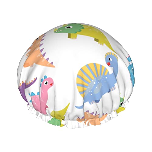 Duschhaube,Dinosaurier,wiederverwendbare Bade-Duschhauben für Frauen mit langem Haar,doppellagiger,wasserdichter Bade-Duschhut-Haarschutz für Kinder,Mädchen und Frauen,1 Packung von GQWJKSZ