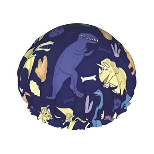 Duschhaube,Dinosaurier,wiederverwendbare Bade-Duschhauben für Frauen mit langem Haar,doppellagiger,wasserdichter Bade-Duschhut-Haarschutz für Kinder,Mädchen und Frauen,1 Packung von GQWJKSZ