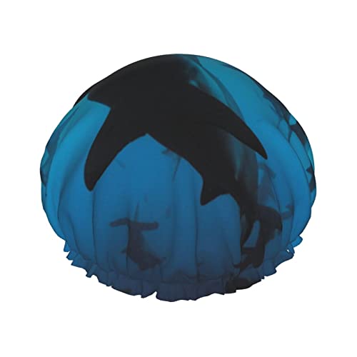 Duschhaube mit Hammerhai-Aufdruck für Damen, wiederverwendbar, doppellagige Duschhaube aus Stoff, Haarkappe für Mädchen Duschhaube mit Hammerhai-Aufdruck für Damen, wiederverwendbar, doppellagige Duschhaube aus Stoff, Haarkappe für Mädchen von GQWJKSZ