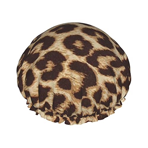 Duschhaube mit Leopardenmuster-Druck für Damen, wiederverwendbar, doppellagige Duschhaube aus Stoff, Haarkappe für Mädchen Duschhaube mit Leopardenmuster-Druck für Damen, wiederverwendbar, doppellagige Duschhaube aus Stoff, Haarkappe für Mädchen von GQWJKSZ