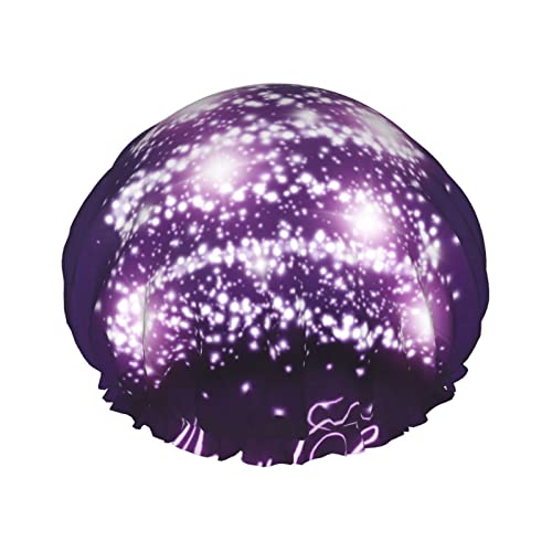 Duschhaube mit Weihnachts-Lila-Baum-Motiv für Damen, wiederverwendbar, doppellagige Stoff-Duschhauben, Haarkappen für Mädchen von GQWJKSZ