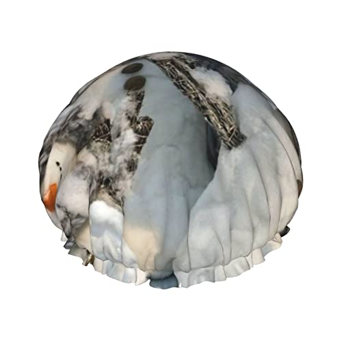Duschhaube mit Weihnachts-Schneemann-Aufdruck für Damen, wiederverwendbar, doppellagige Stoff-Duschhauben, Haarkappen für Mädchen von GQWJKSZ