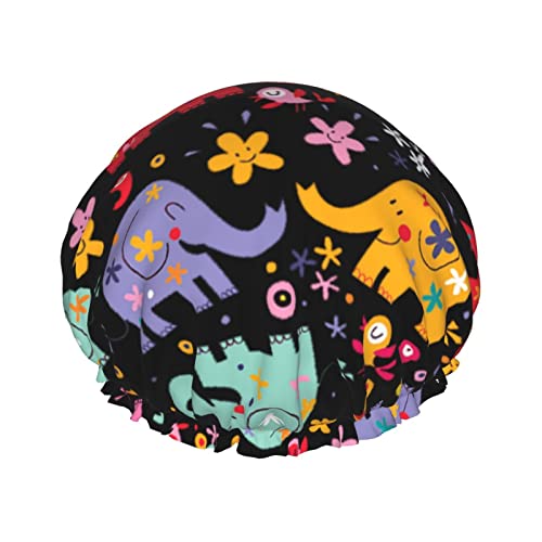 Duschhaube mit buntem Elefanten-Motiv für Damen, wiederverwendbar, doppellagige Duschhaube aus Stoff, Haarkappe für Mädchen Duschhaube mit buntem Elefanten-Motiv für Damen, wiederverwendbar, doppellagige Duschhaube aus Stoff, Haarkappe für Mädchen von GQWJKSZ