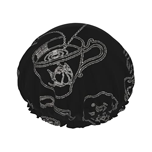 Duschhaube mit schwarzem Nachmittagstee-Aufdruck für Damen, wiederverwendbar, doppellagige Stoff-Duschhaube, Mädchen-Haarhaube Duschhaube mit schwarzem Nachmittagstee-Aufdruck für Damen, wiederverwendbar, doppellagige Stoff-Duschhaube, Mädchen-Haarhaube von GQWJKSZ