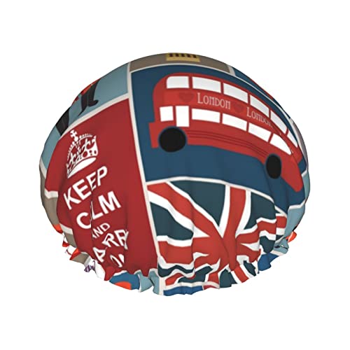 England-Symbole-Druck-Duschhaube für Frauen, wiederverwendbare doppellagige Stoff-Duschhaube, Mädchen-Haarhaube England-Symbole-Druck-Duschhaube für Frauen, wiederverwendbare doppellagige Stoff-Duschhaube, Mädchen-Haarhaube von GQWJKSZ