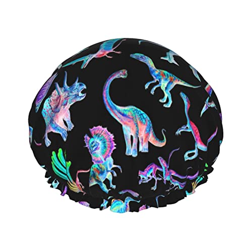 Fantasy-Dinosaurier-Duschhauben für Damen, wiederverwendbar, wasserdicht, mit PEVA-Futter, Haarhaube für die Dusche, doppelter Schutz, elastisch von GQWJKSZ