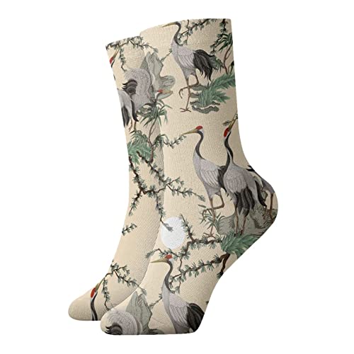 Lässige, neuartige Crew-Socken, 30,5 cm, japanische weiße Kraniche mit Bäumen, voller Aufdruck, Joggen, Laufen, Fitness, Sport, Yoga, Fitnessstudio, modische Socken für Männer, Frauen, Mädchen, Jungen Lässige, neuartige Crew-Socken, 30,5 cm, japanische weiße Kraniche mit Bäumen, voller Aufdruck, Joggen, Laufen, Fitness, Sport, Yoga, Fitnessstudio, modische Socken für Männer, Frauen, Mädchen, Jungen von GQWJKSZ