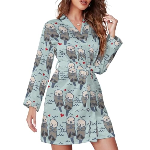 GQWJKSZ Sea Otter Damen Bademantel Knielang Spa Robe Nachthemd Schalkragen Leichte Roben GQWJKSZ Sea Otter Damen Bademantel Knielang Spa Robe Nachthemd Schalkragen Leichte Roben von GQWJKSZ