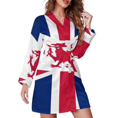 GQWJKSZ Union Jack mit walisischer Flagge, kurzer Bademantel für Damen, langärmelig, mit Gürtel, Nachthemd, V-Ausschnitt, Nachtwäsche GQWJKSZ Union Jack mit walisischer Flagge, kurzer Bademantel für Damen, langärmelig, mit Gürtel, Nachthemd, V-Ausschnitt, Nachtwäsche von GQWJKSZ