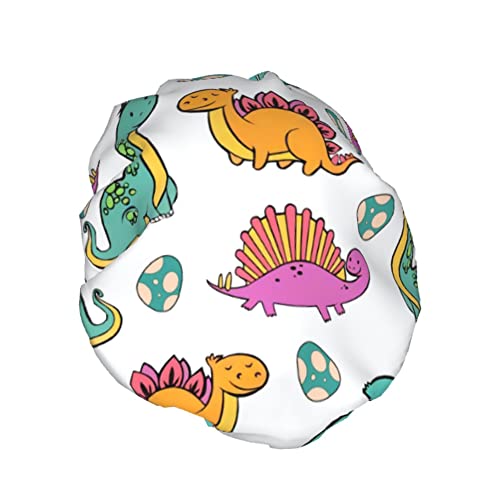 Niedliche Dinosaurier-Duschhaube für Damen, wasserdicht, wiederverwendbar, PEVA-Futter, verstellbar, doppelter Schutz, elastischer Badehut für alle langen Haare von GQWJKSZ