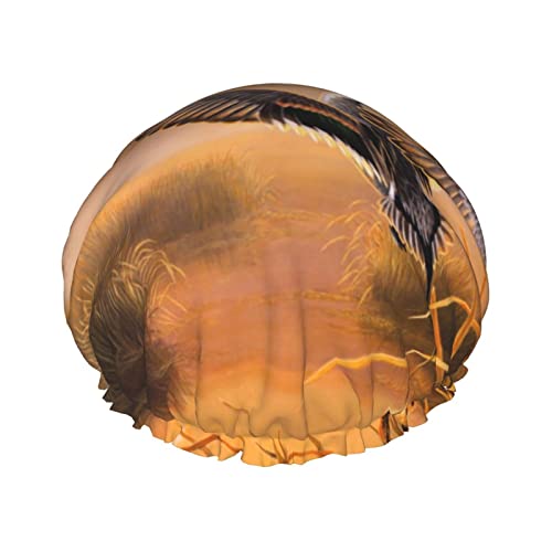 Ölgemälde-Enten-Druck-Duschhaube für Frauen, wiederverwendbare doppellagige Stoff-Duschhaube, Mädchen-Haarhaube von GQWJKSZ