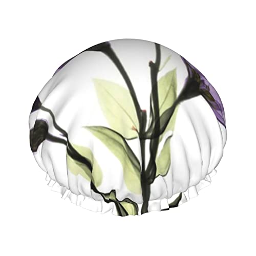 Schöne lila Blumen-Giclée-Druck-Duschhaube für Frauen, wiederverwendbare doppellagige Stoff-Duschhauben, Mädchen-Haarhauben von GQWJKSZ