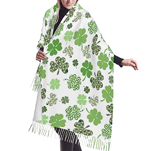 Shamrock Clover Green St. Patrick's Day2 St. Patricks Day Shamrock Green Plaid Tartan Weicher Deckenschal Langer warmer Schal Wraps Kaschmir-Fransenschals für Damen von GQWJKSZ