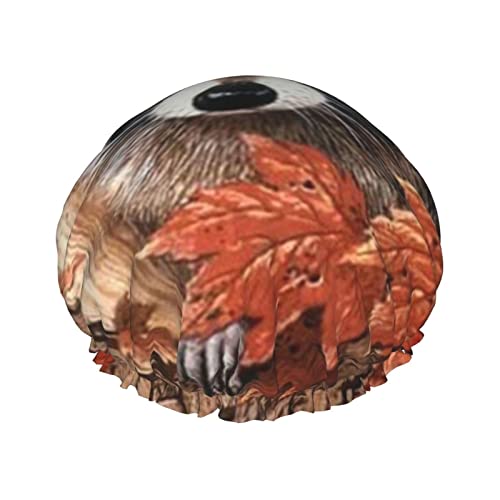 Waschbär im Herbst Baum Loch Druck Duschhaube für Frauen wiederverwendbare doppellagige Stoff Duschhauben Mädchen Haarkappen von GQWJKSZ