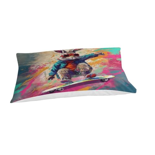 GQmoney Bettbezug-Set mit Kissenbezügen und Skateboard-Kaninchen-Motiv, 3D-bedrucktes Bettwäscheset mit einzigartigem Design, Bettbezüge, 3-teilig, Einzelbett (135 x 200 cm) von GQmoney