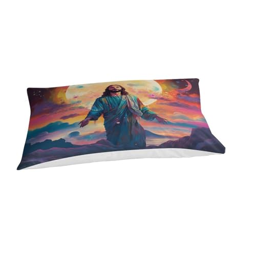 GQmoney Bettbezug mit Jesus-Motiv, 3D-Druck, Bettwäscheset mit modischem Thema, Steppbezug mit Kissenbezügen für Jungen, Einzelbett (135 x 200 cm) von GQmoney