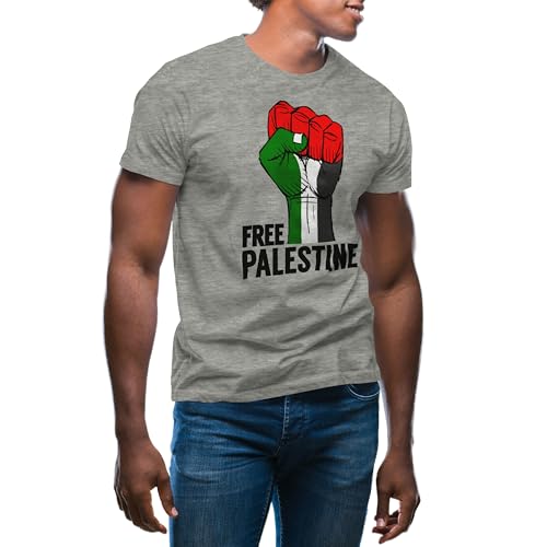 Free Palestine Flag Fist Gaza Herren Grau T-Shirt Size XXL von GR8Shop