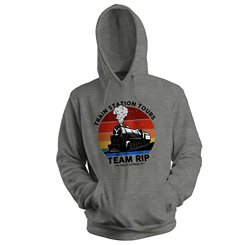 GR8Shop Retro Train Station Tours Team rip Train Unisex Grau Kapuzenpullover Hoodie Size M von GR8Shop