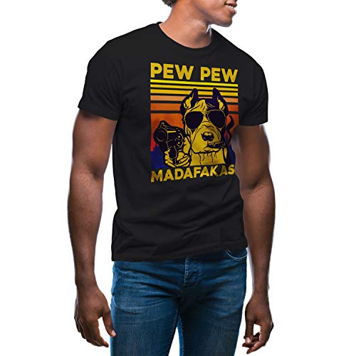 Vintage Pew Pew Dog Lovers Madafakas with Gun Pistol Herren schwarz T-Shirt Size 3XL von GR8Shop