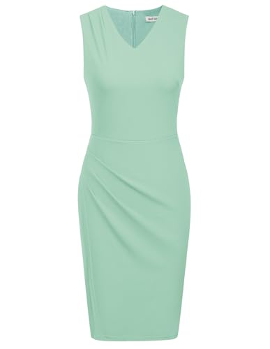 2024 Damen Sommer V-Ausschnitt Bodycon Kleid Sexy Ärmelloses Party Cocktail Kleid Solid Farbe Hüftiges Wickelkleid Hellgrün L von GRACE KARIN