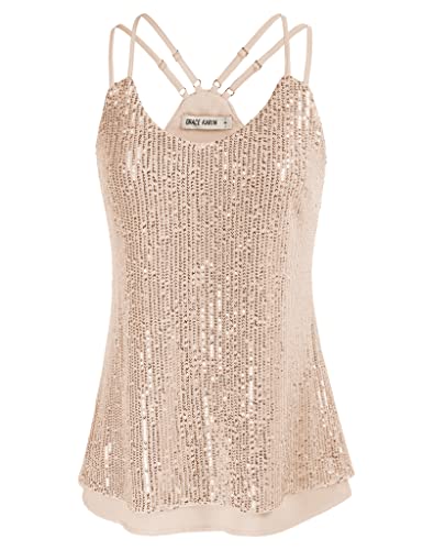 A-Linie Damen Camisole Pailletten Vintage Retro 50er Party Tops Rosa Gold S von GRACE KARIN