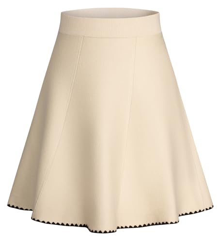 A Linie Dehnbarer Ausgestellter Minirock Fließender Vintage Rock Kurzer Faltenrock Aprikose XL von GRACE KARIN