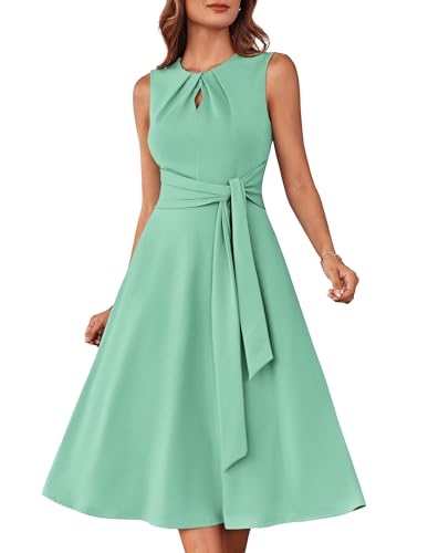 Ärmelloses A-Linien-Kleid mit Rundhalsausschnitt und Gürtel Hellgrün M von GRACE KARIN