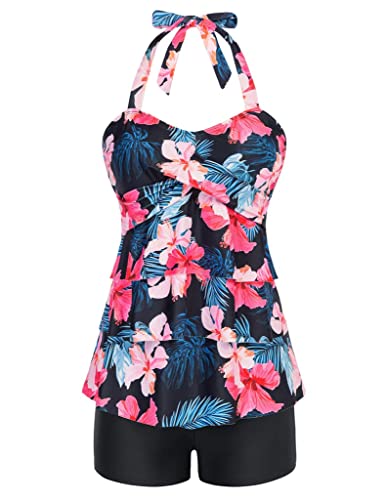 Blumen bademode Swimsuit abnehmbare träger Tankini bauchweg Badeanzug M Rosa Blumen von GRACE KARIN