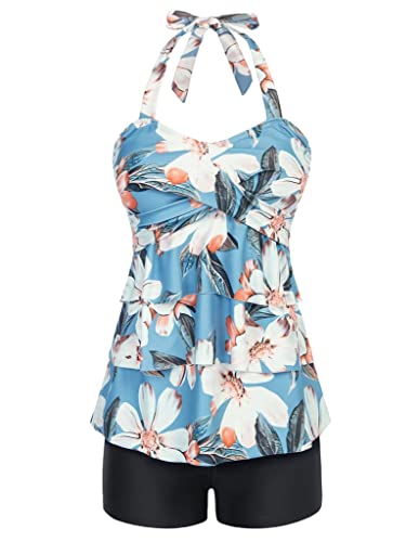 Blumen bademode Swimsuit abnehmbare träger Tankini bauchweg Badeanzug M Weiße Blumen von GRACE KARIN