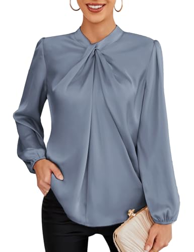 Bluse Damen Herbst Bowtie Casual Rot Langarm Top Cl2199-16 Grau XXL von GRACE KARIN