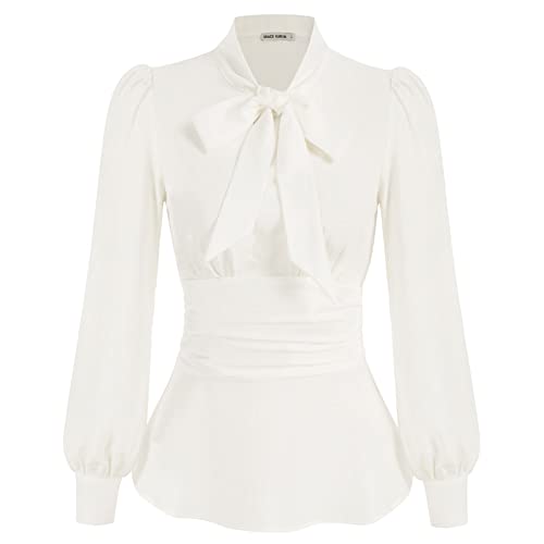 GRACE KARIN Damen Elegant Bow-Knot Büro Viktorianische Langarmblusen Rüschenhemd Oberteile Herbst Blusen Gotisch Blusen CL1476-02_00M von GRACE KARIN