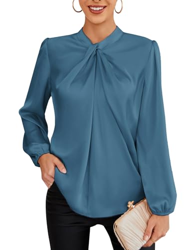 Business Langarm Bluse elegant Damen Bowtie Graugrün Shirts CL2199-9 S von GRACE KARIN