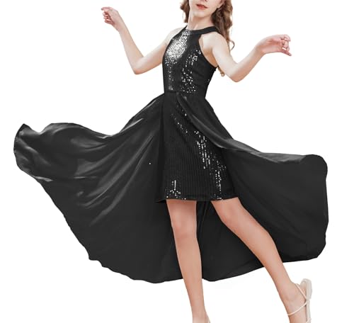 Casual Alltag Ausgehen Neckholder Prinzessin Hochzeit Solid Farbe Juniorbrautjungfernkleid Swiss Dot Kinderkleidung Schwarz 8-10 Jahre von GRACE KARIN