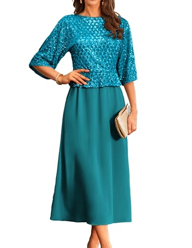 Chiffon Kleid Rot Kleid A-Linie Dehnbar Glitzer Kleid Damen Tanzabend Cocktailkleid S Blaugrün -10 von GRACE KARIN
