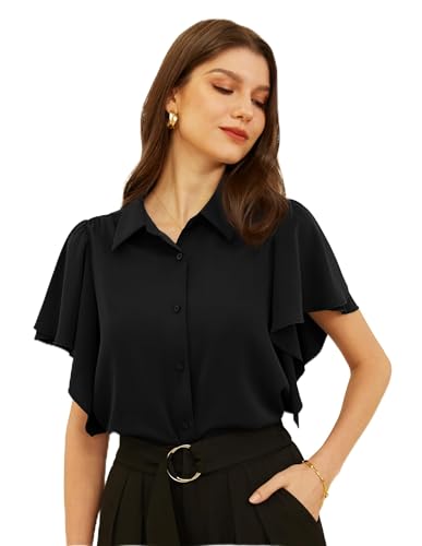 Chiffon-Oberteile für Damen Vintage elegant Puffbluse kurzärmelig T-Shirt-Oberteile M Schwarz von GRACE KARIN