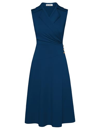 Damen Kleider Sommer A-Linie V-Ausschnitt A-Linie Midi Kleid Festliche Business Outfit Formelle Wickelkleider Blaugrün L von GRACE KARIN